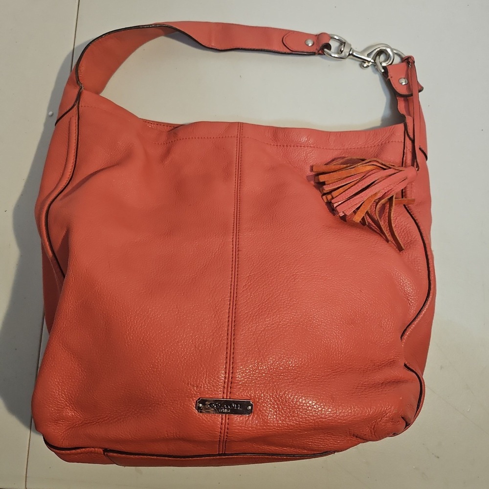 Coach Park Avery Peach Pink Pebbled Leather Hobo Shoulder Bag Handbag